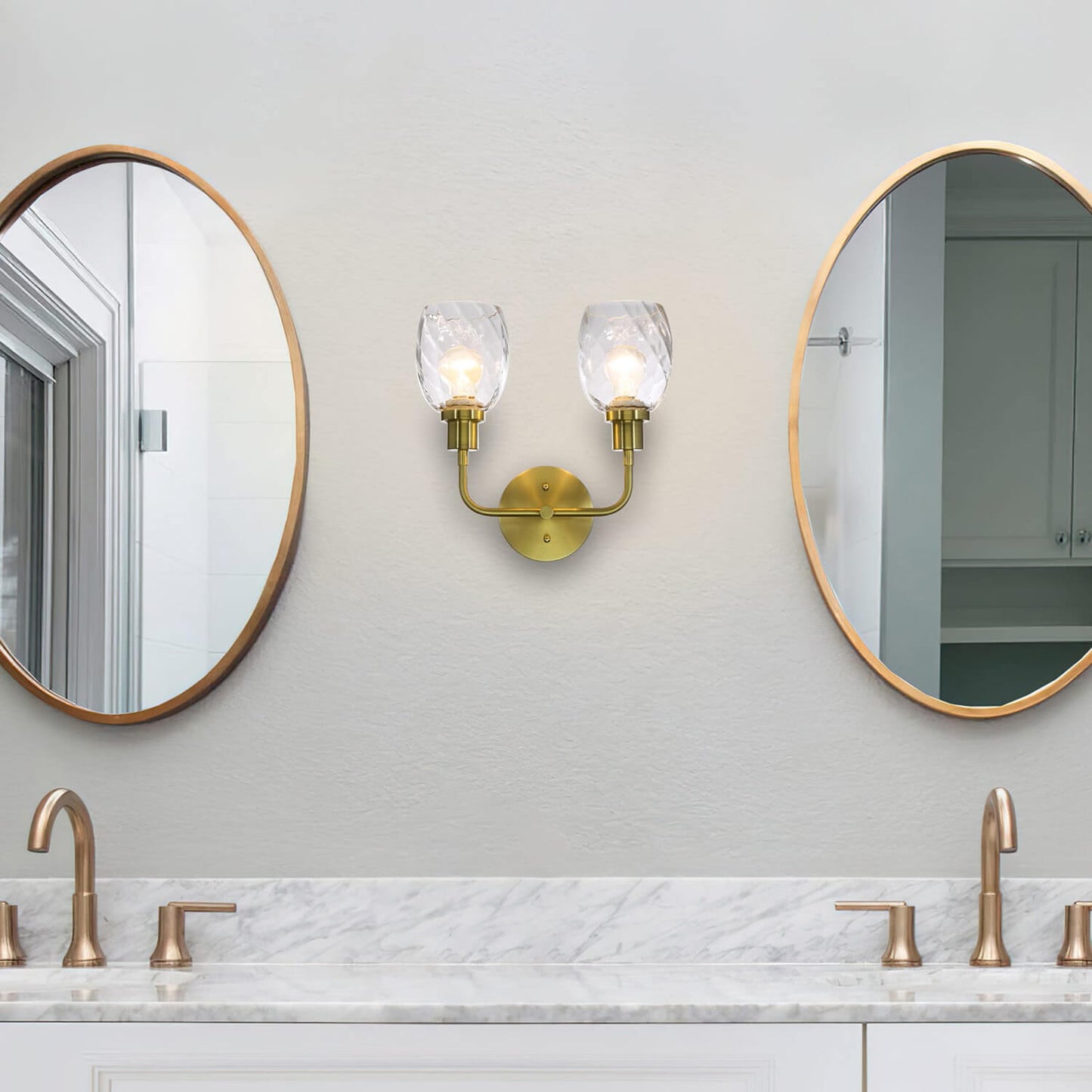 Wall Sconce, 2 Light Bathroom Vanity Wall Light with Clear Glass, Satin Brass Finish XB-W1210-2-SB