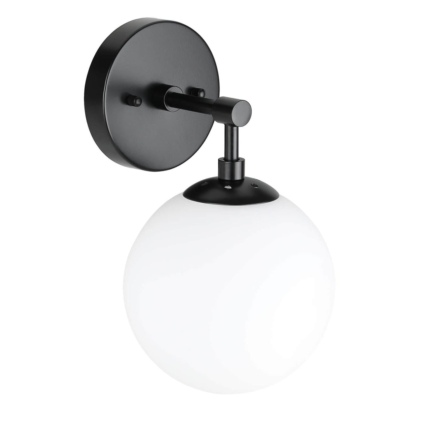 Modern Globe Wall Sconce, Black Metal Mount, White Glass Shade, 7-inch Sphere XB-W1211-MBK