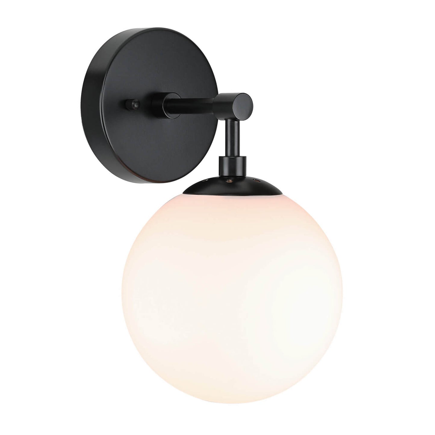 Modern Globe Wall Sconce, Black Metal Mount, White Glass Shade, 7-inch Sphere XB-W1211-MBK