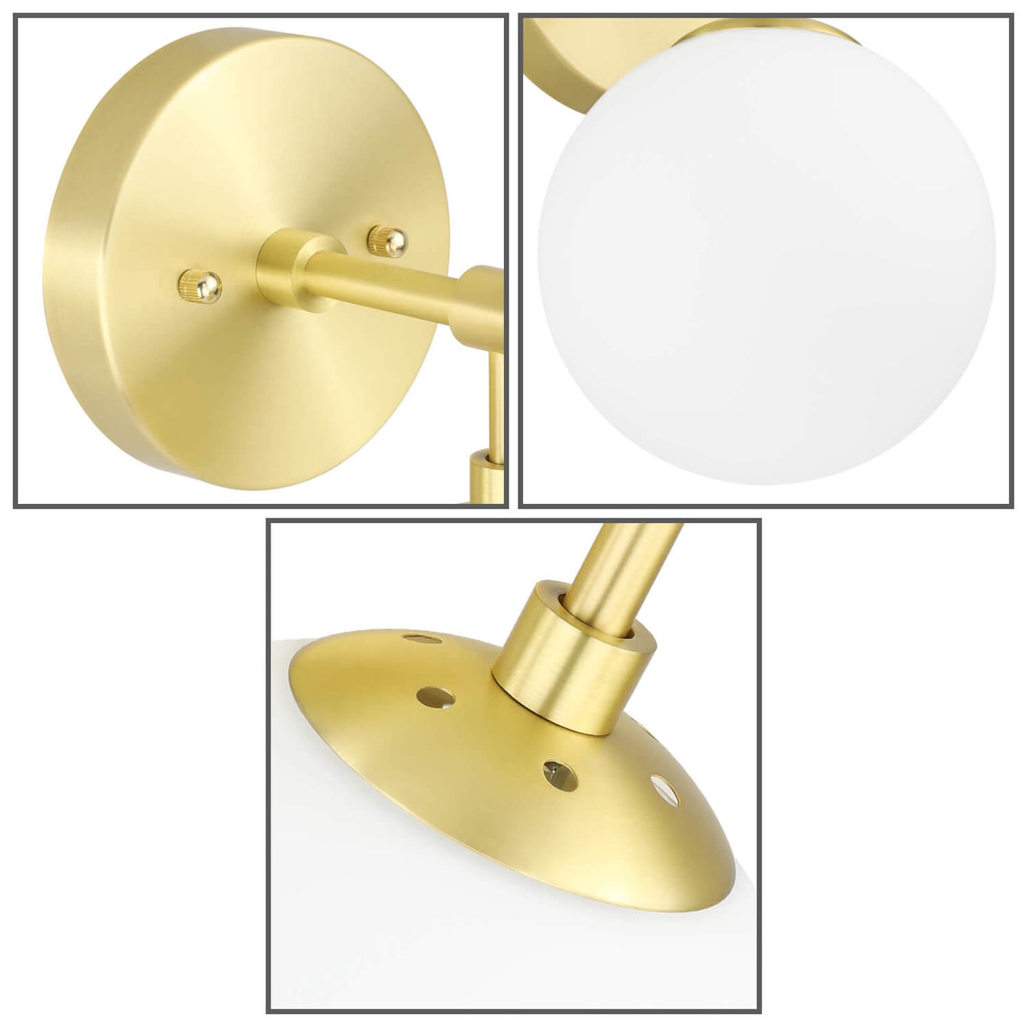 Vintage Wall Sconce Light Fixture, White Globe Glass, Satin Brass, 1-Light XB-W1211-SB