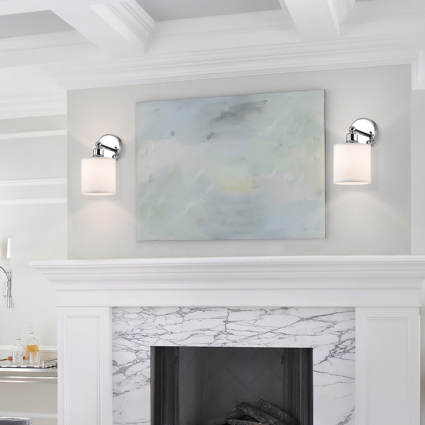 Modern Chrome Wall Sconce with Fabric Drum Shade XB-W1214-1-CH