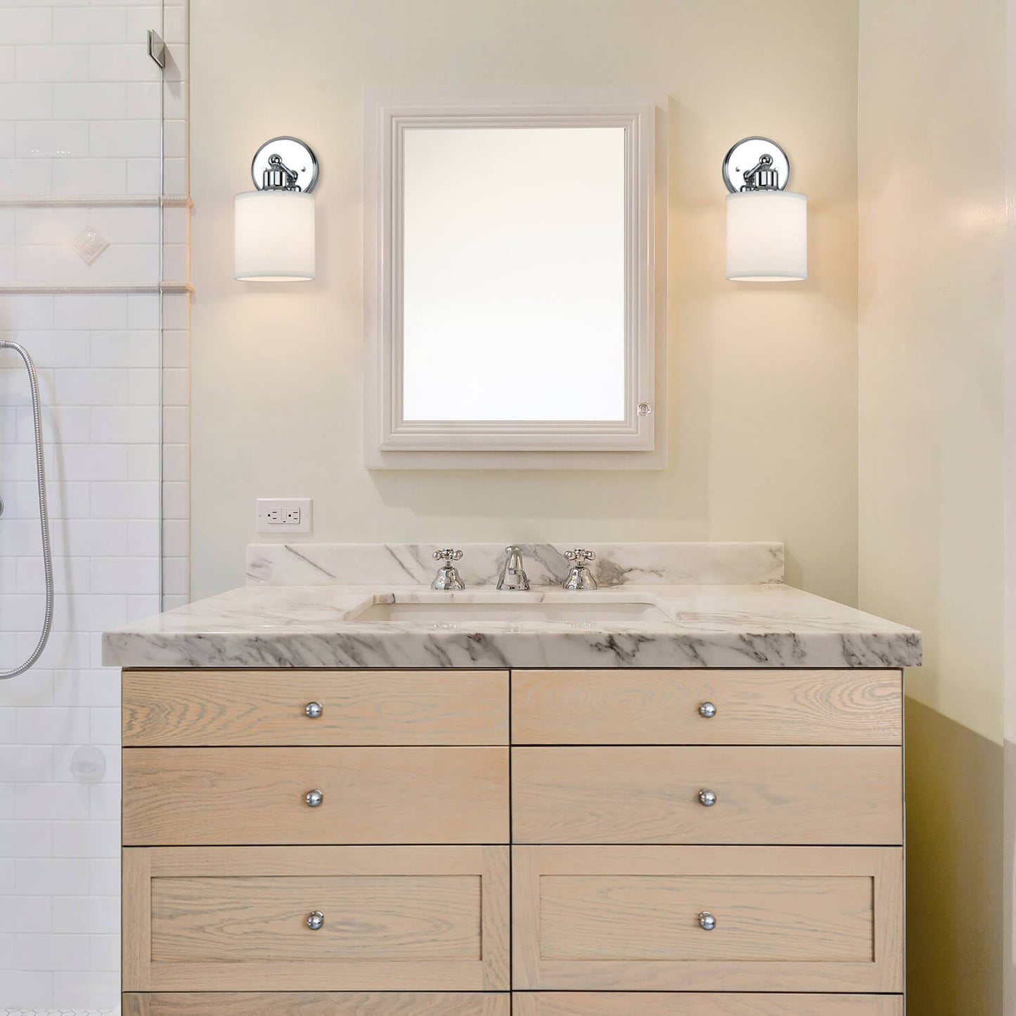 Modern Chrome Wall Sconce with Fabric Drum Shade XB-W1214-1-CH
