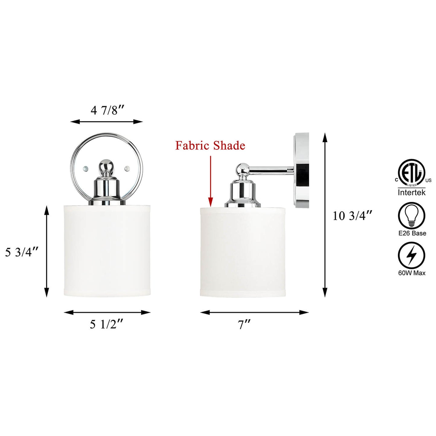 Modern Chrome Wall Sconce with Fabric Drum Shade XB-W1214-1-CH