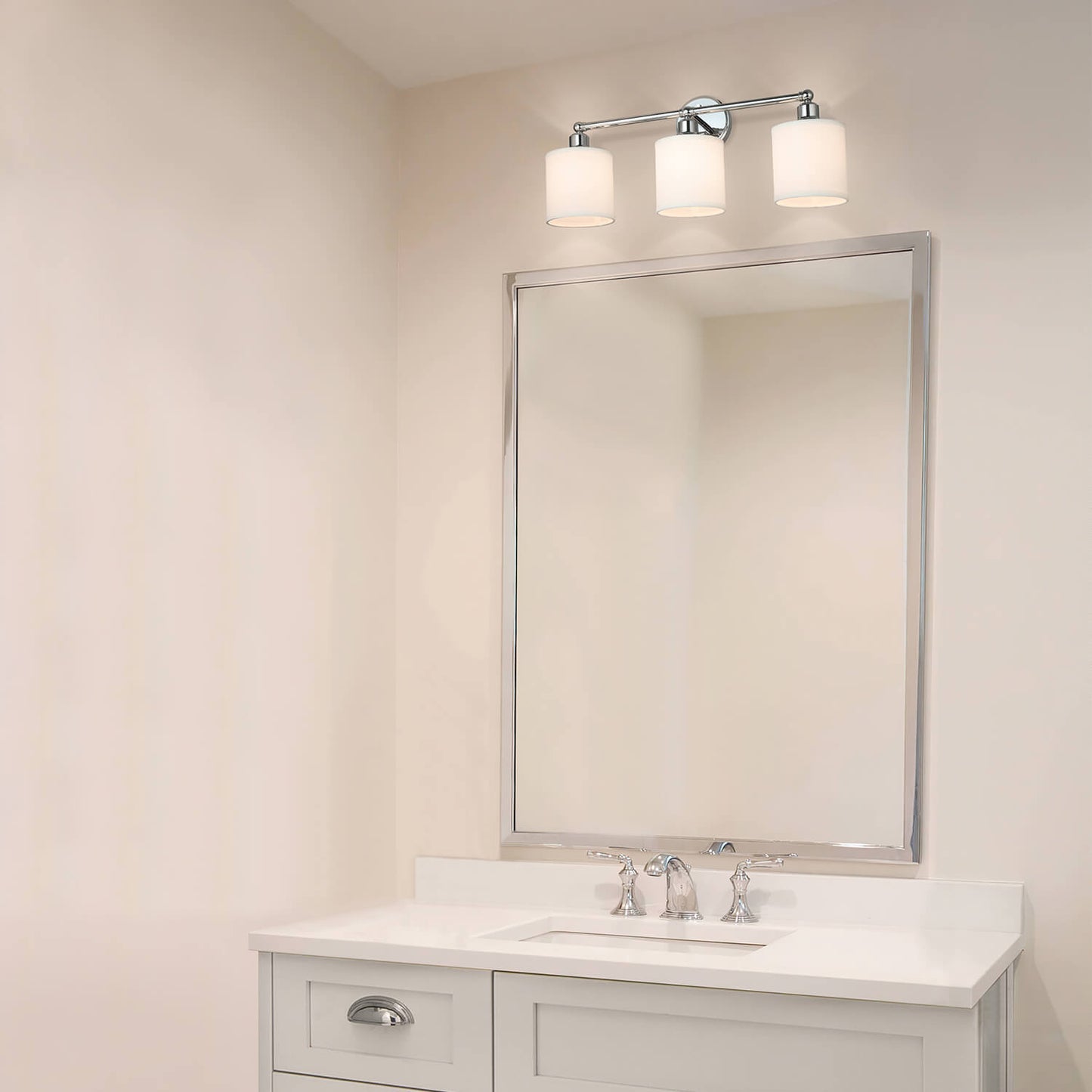 Modern Fabric Shade Bathroom Vanity Light - 3 Light Chrome Finish XB-W1214-3-CH