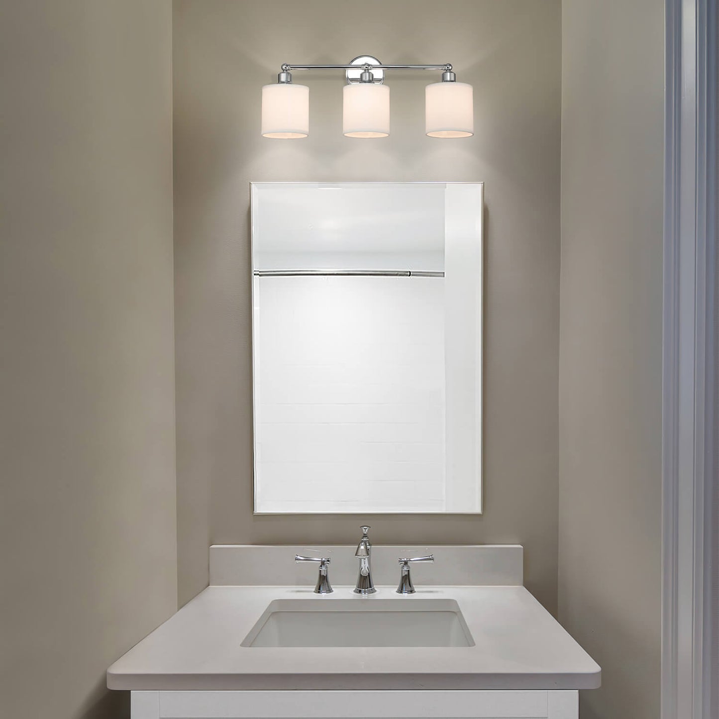 Modern Fabric Shade Bathroom Vanity Light - 3 Light Chrome Finish XB-W1214-3-CH