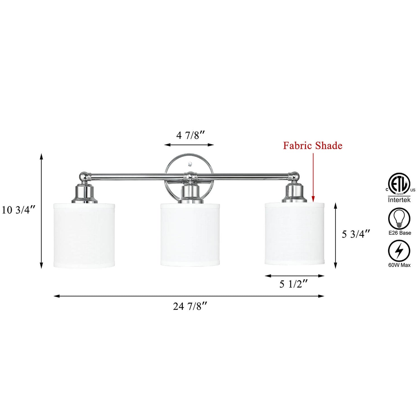 Modern Fabric Shade Bathroom Vanity Light - 3 Light Chrome Finish XB-W1214-3-CH