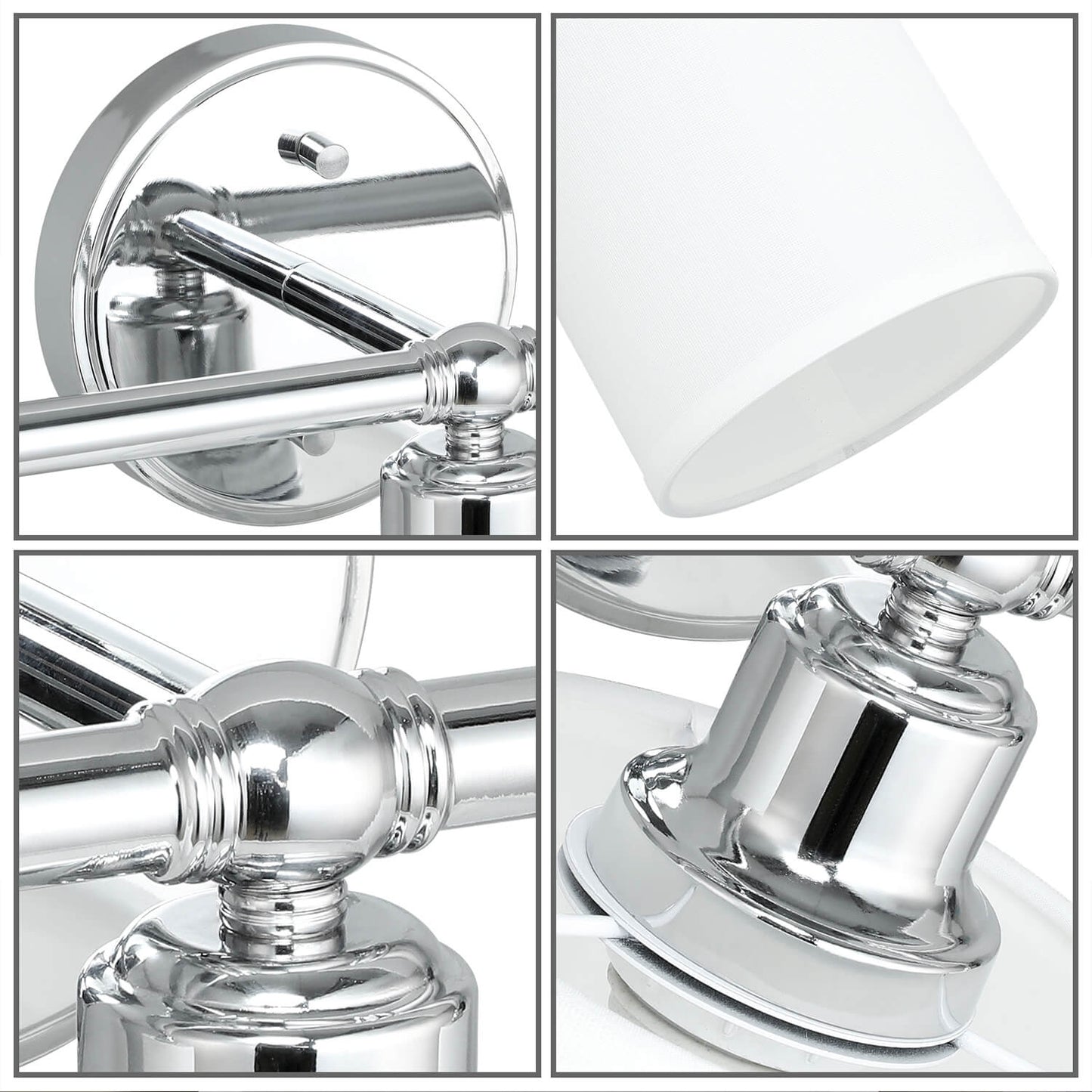 Modern Fabric Shade Bathroom Vanity Light - 3 Light Chrome Finish XB-W1214-3-CH