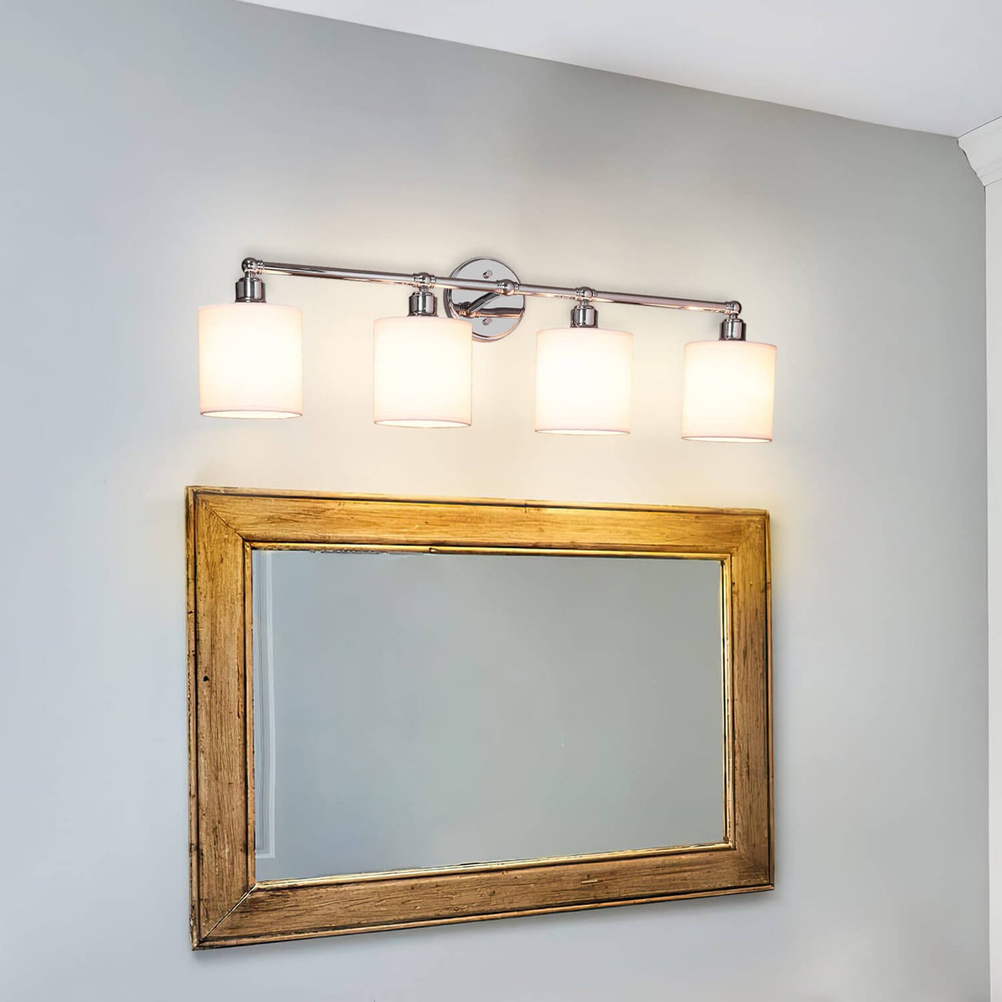 4-Light Chrome Bathroom Vanity Light with Fabric Shade XB-W1214-4-CH