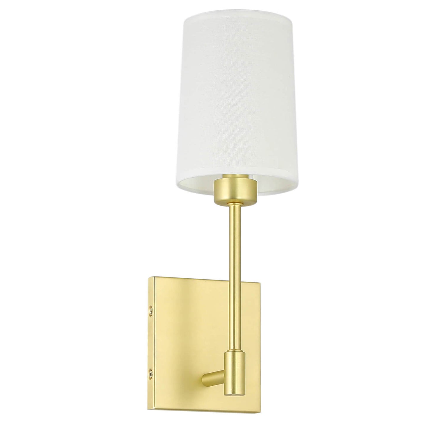 Modern Wall Sconce Light Fixture, Satin Brass Finish, White Fabric Shade, Single Light XB-W1215-1-SB