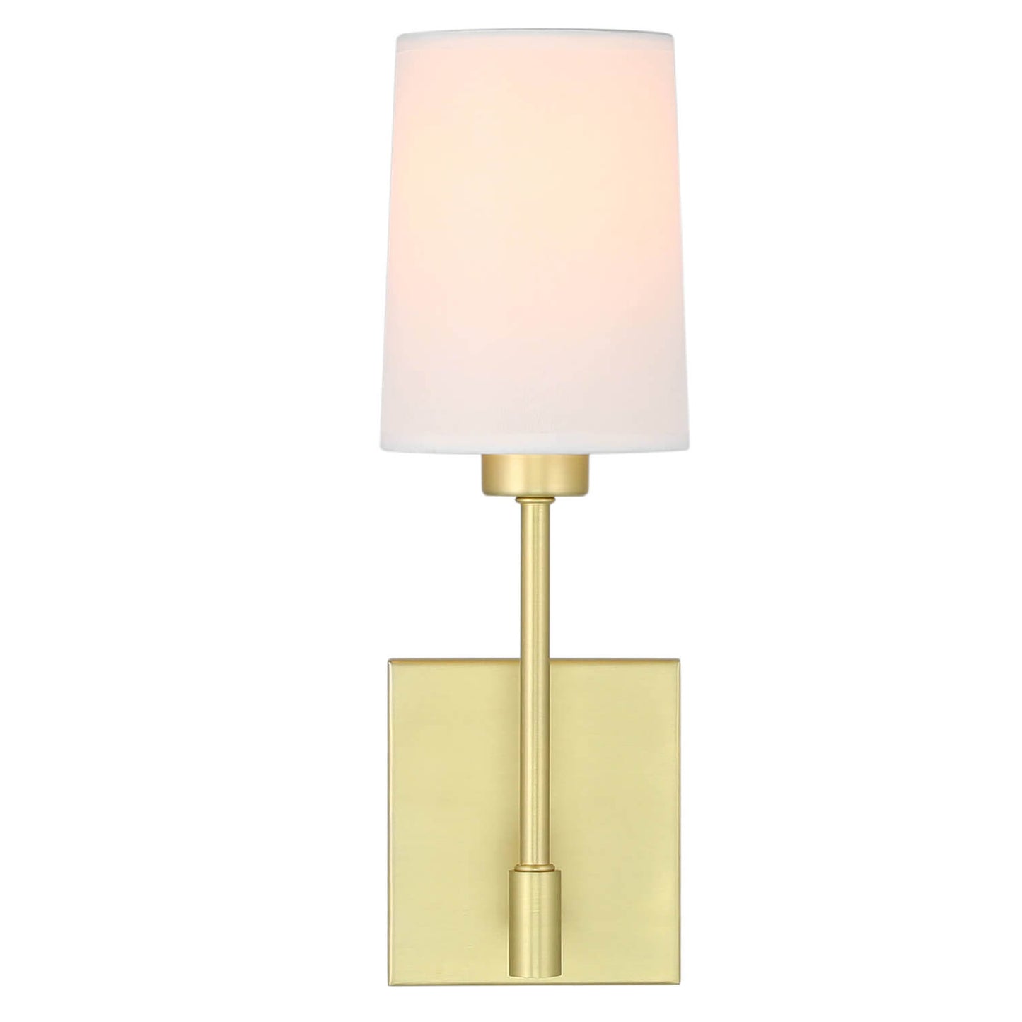 Modern Wall Sconce Light Fixture, Satin Brass Finish, White Fabric Shade, Single Light XB-W1215-1-SB