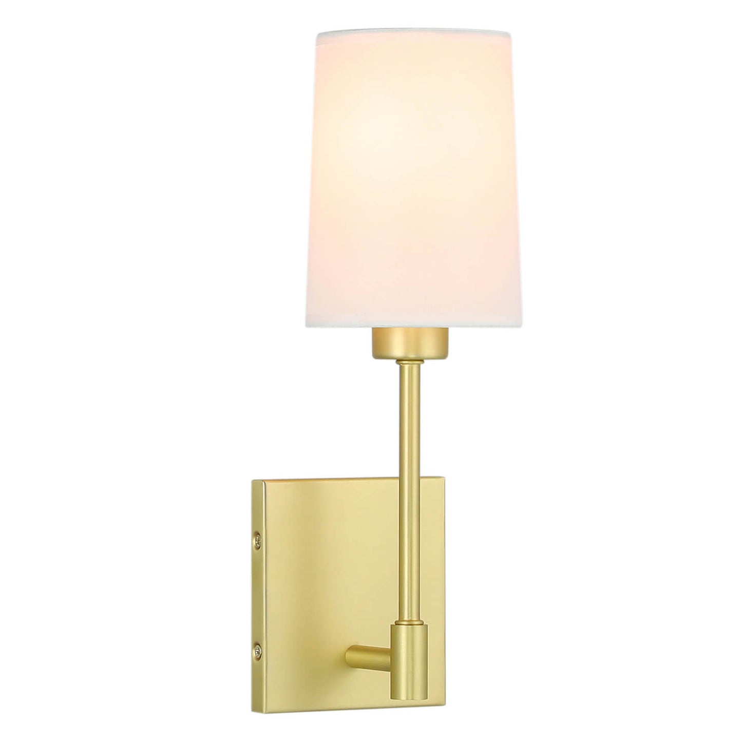 Modern Wall Sconce Light Fixture, Satin Brass Finish, White Fabric Shade, Single Light XB-W1215-1-SB