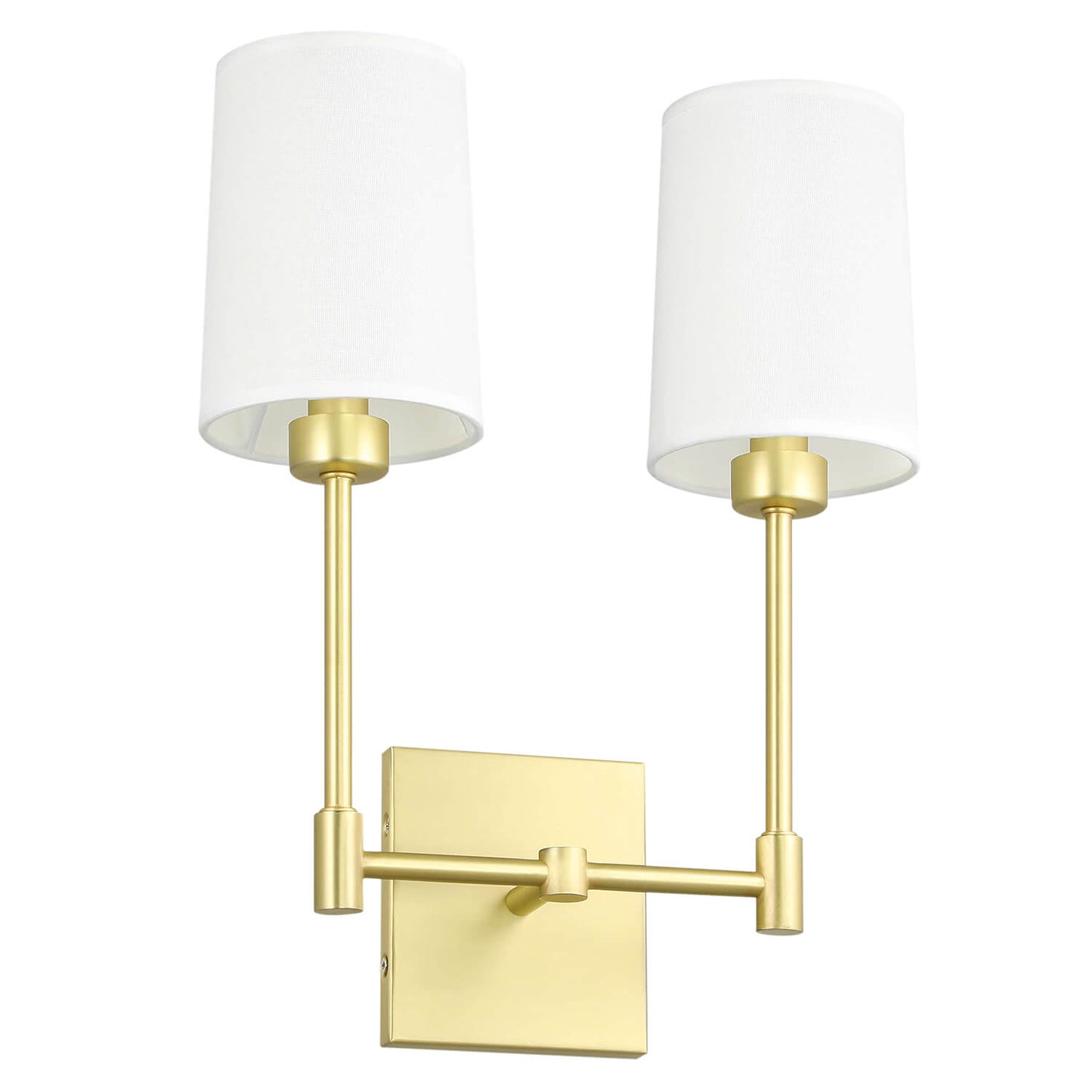 Modern Double Wall Sconce, 2-Light Brass Fixture with White Fabric Shades XB-W1215-2-SB