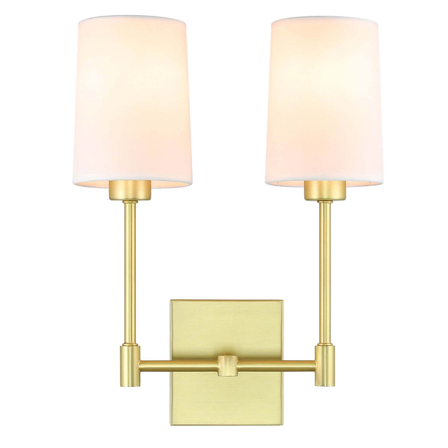 Modern Double Wall Sconce, 2-Light Brass Fixture with White Fabric Shades XB-W1215-2-SB