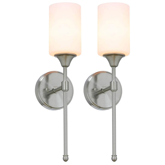 Brushed Nickel Glass Wall Sconce - 2 Pack XB-W1216-2BN