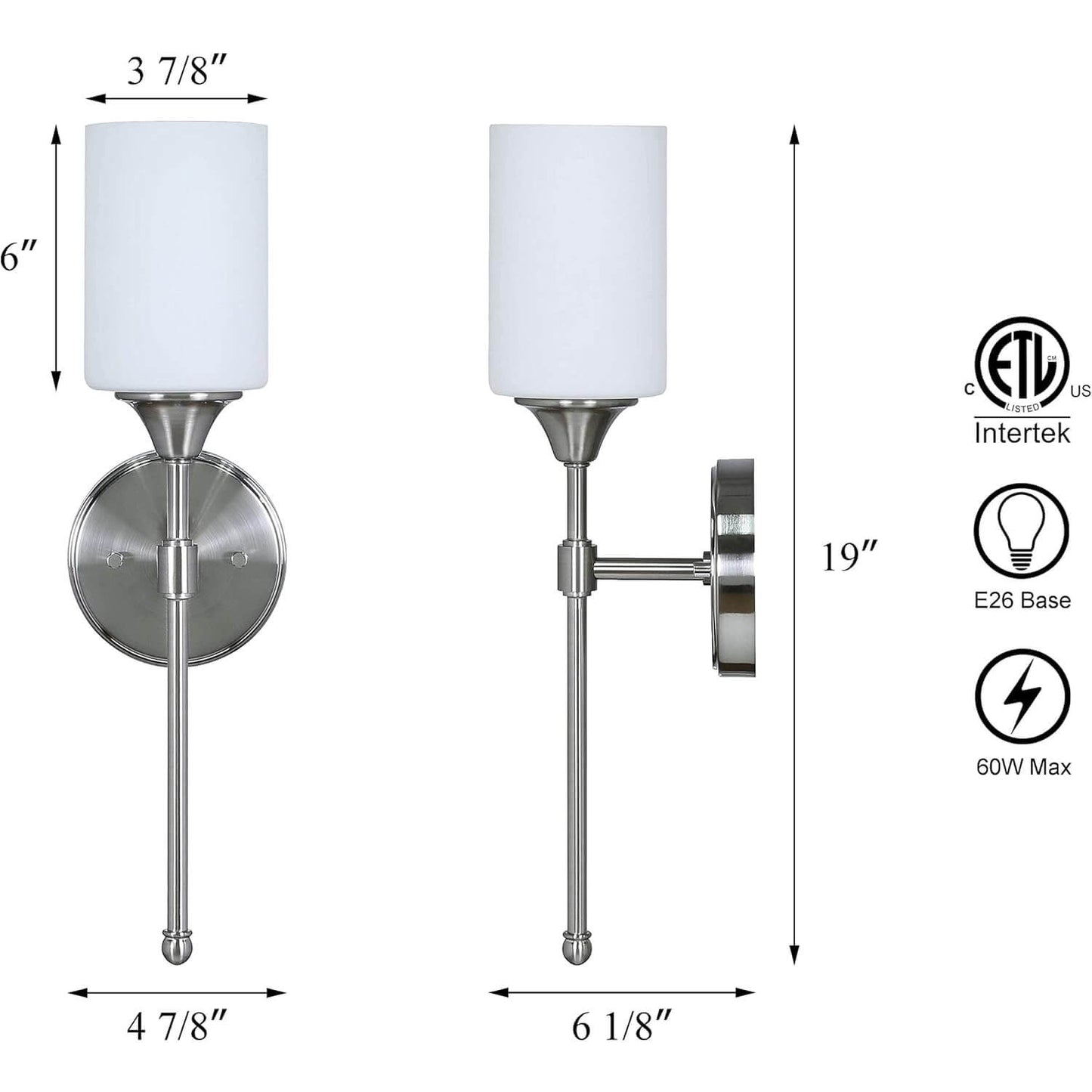 Brushed Nickel Glass Wall Sconce - 2 Pack XB-W1216-2BN