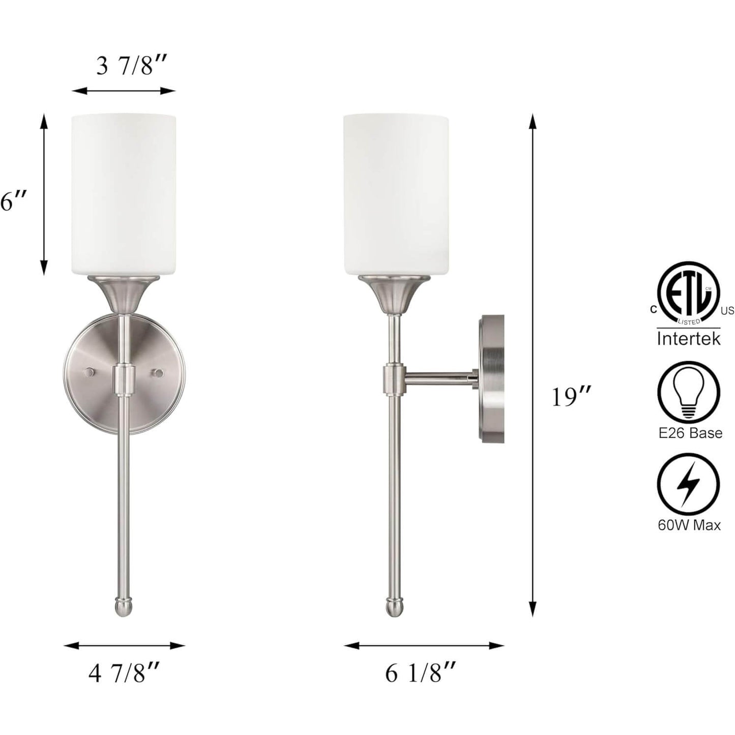 Wall Sconce Light Fixture with Glass Shade, Brushed Nickel, Bathroom Vanity Lighting XB-W1216-BN