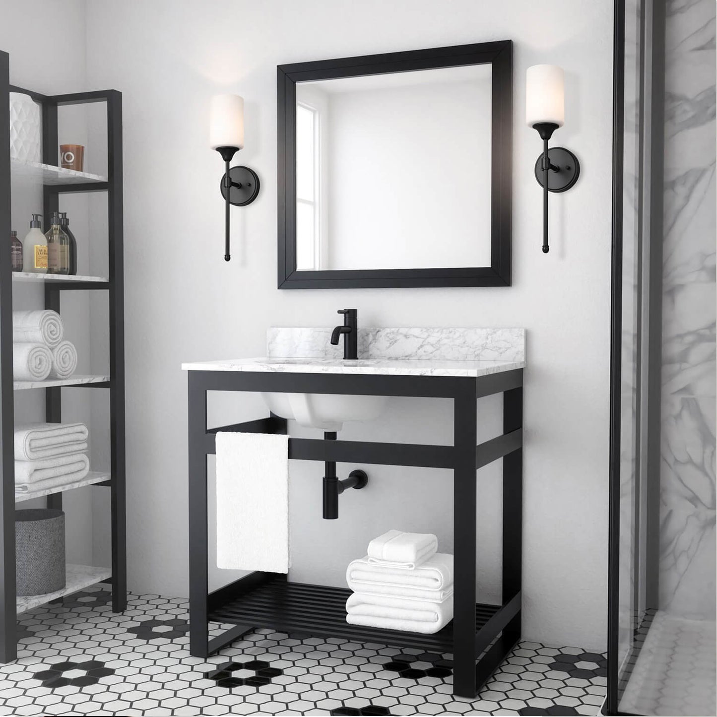 Matte Black Bathroom Vanity Wall Sconce with Glass XB-W1216-MBK
