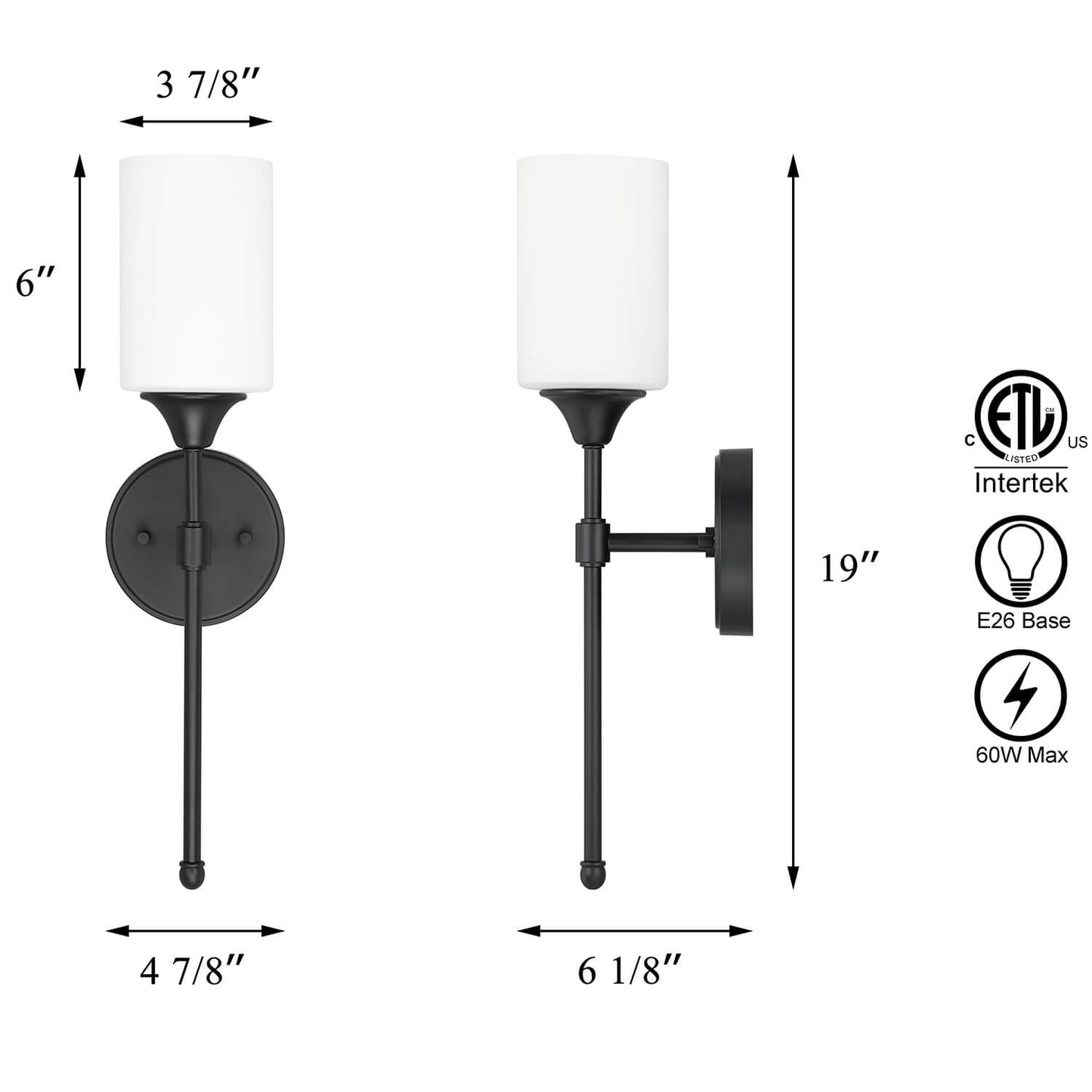 Matte Black Bathroom Vanity Wall Sconce with Glass XB-W1216-MBK