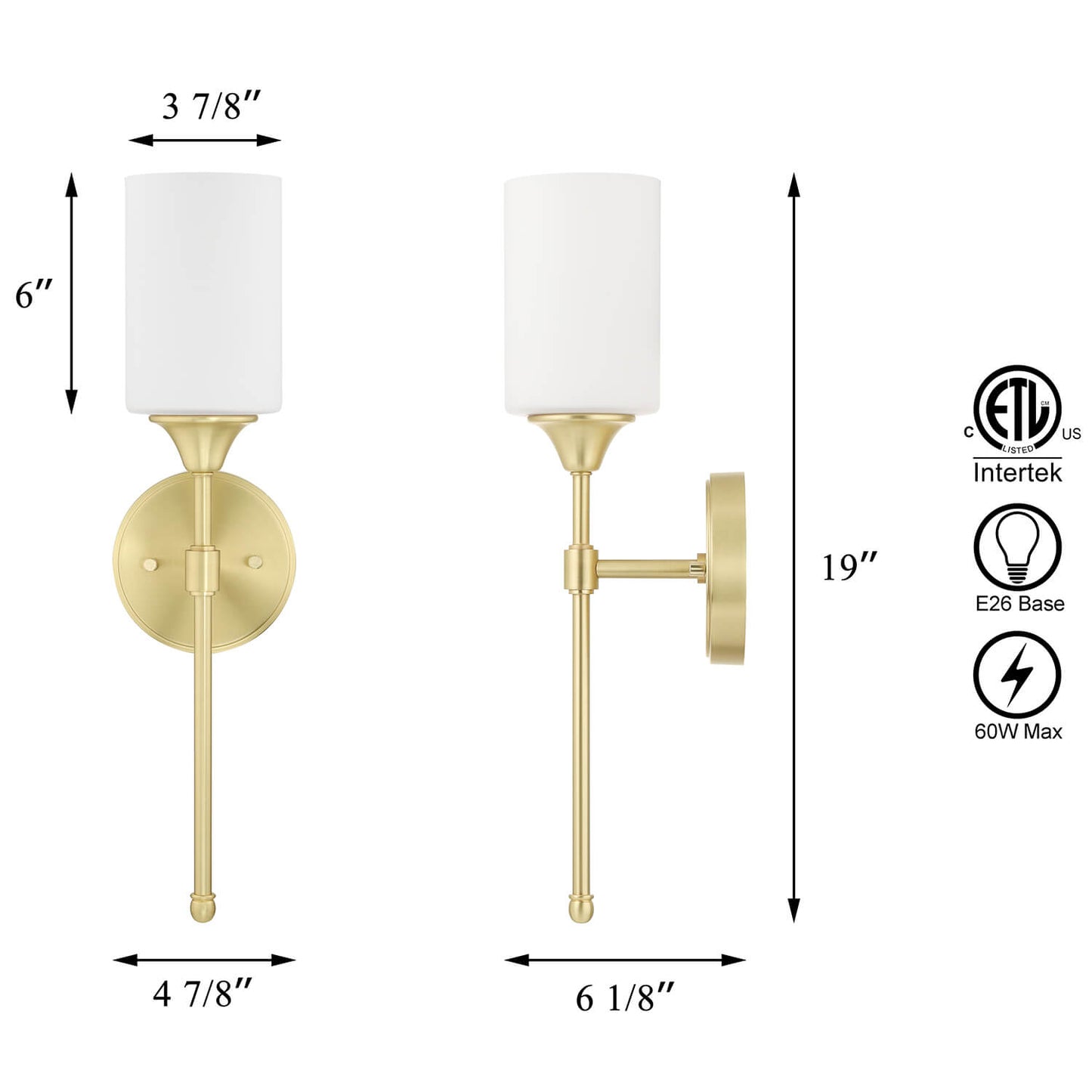 Bathroom Vanity Wall Sconce Light Fixture, Glass Shade, Satin Brass Finish XB-W1216-SB