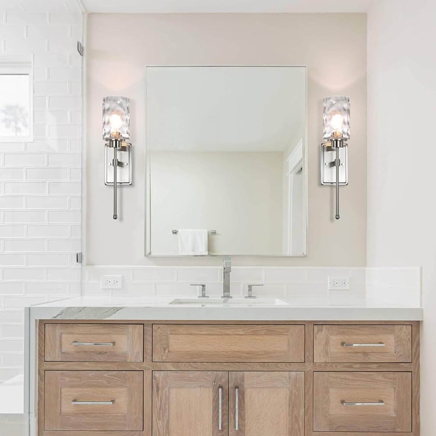 Modern Glass Wall Sconce with Vanity Light - Brushed Nickel Finish XB-W1227-BN