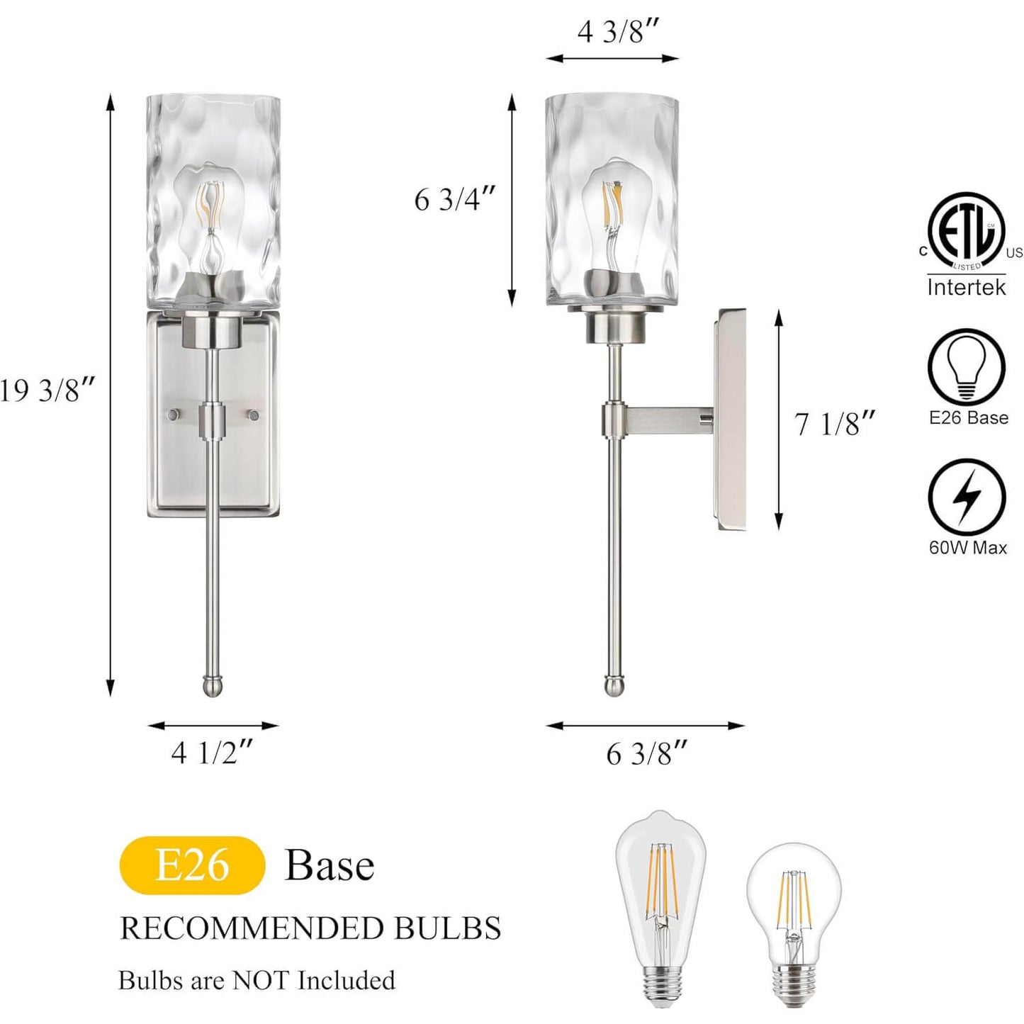 Modern Glass Wall Sconce with Vanity Light - Brushed Nickel Finish XB-W1227-BN