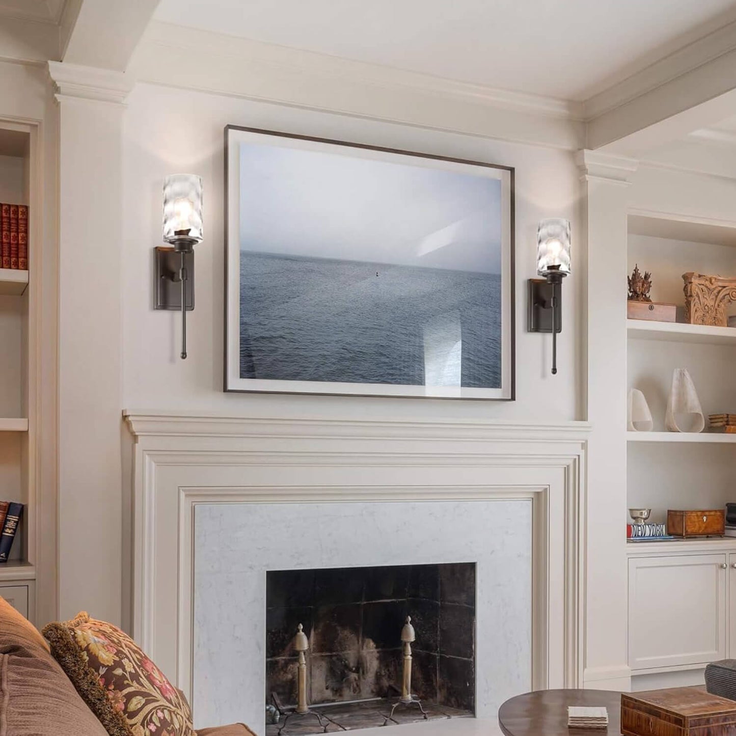 Modern Wall Sconce with Hammered Glass Shade, Dark Bronze Finish, Indoor Light Fixture XB-W1227-DB