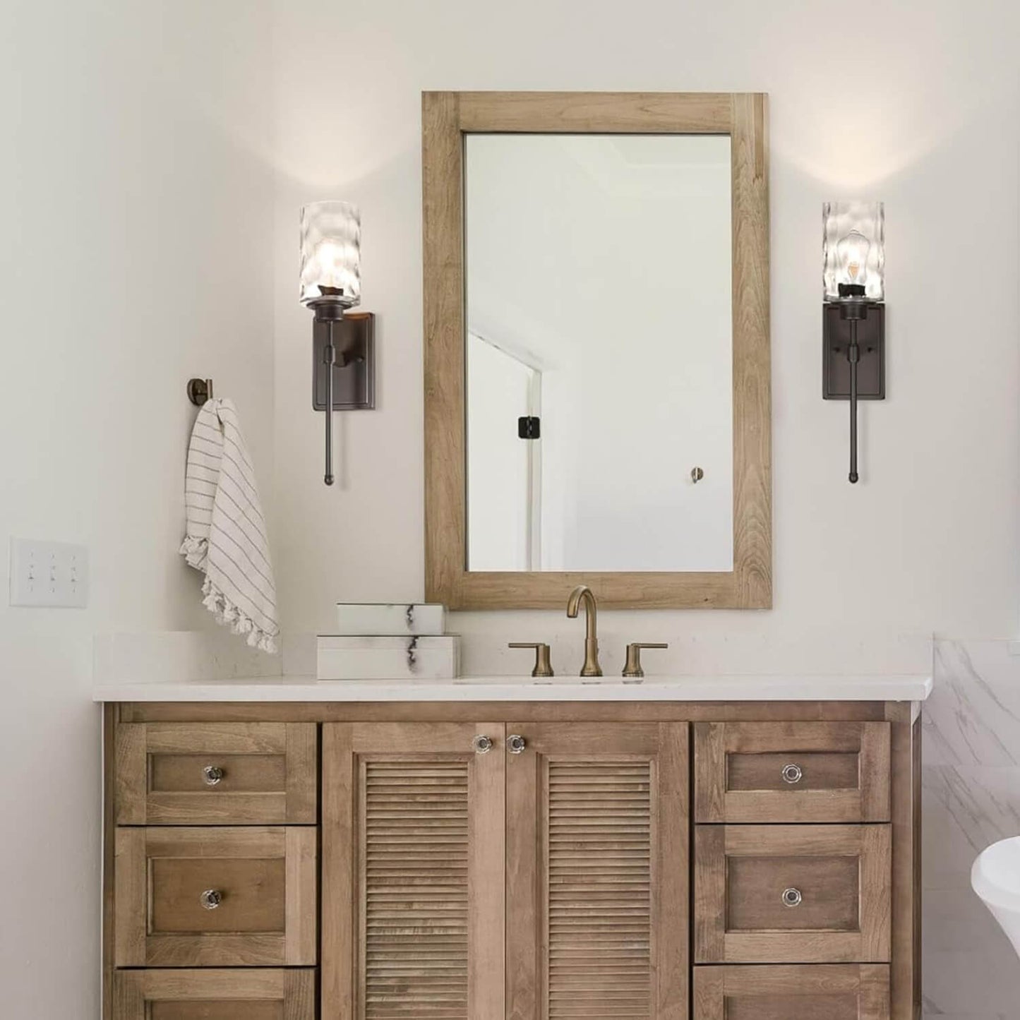 Modern Wall Sconce with Hammered Glass Shade, Dark Bronze Finish, Indoor Light Fixture XB-W1227-DB