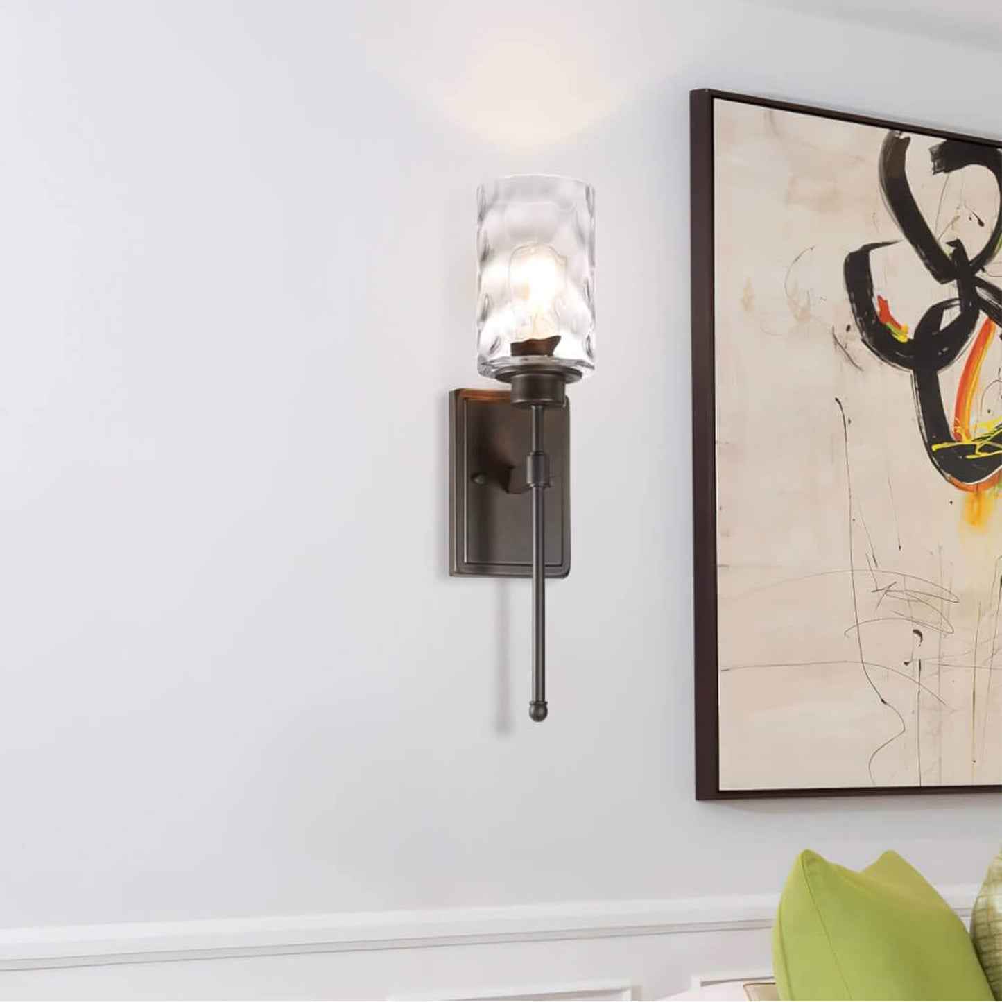 Modern Wall Sconce with Hammered Glass Shade, Dark Bronze Finish, Indoor Light Fixture XB-W1227-DB