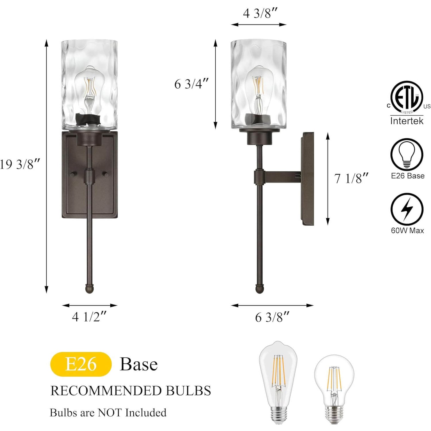 Modern Wall Sconce with Hammered Glass Shade, Dark Bronze Finish, Indoor Light Fixture XB-W1227-DB