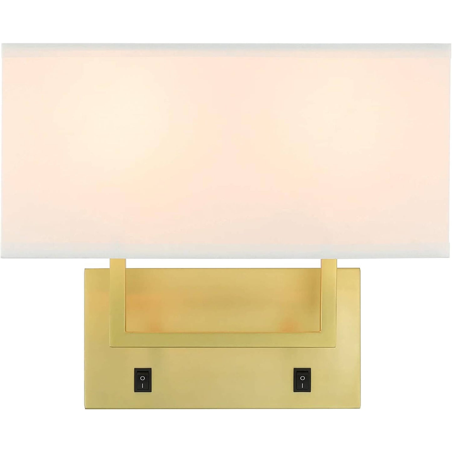 Wall Sconce with White Shade, Satin Brass, 2-Light, Bedroom Wall Lamp with On/Off Switch XB-W1230-SB