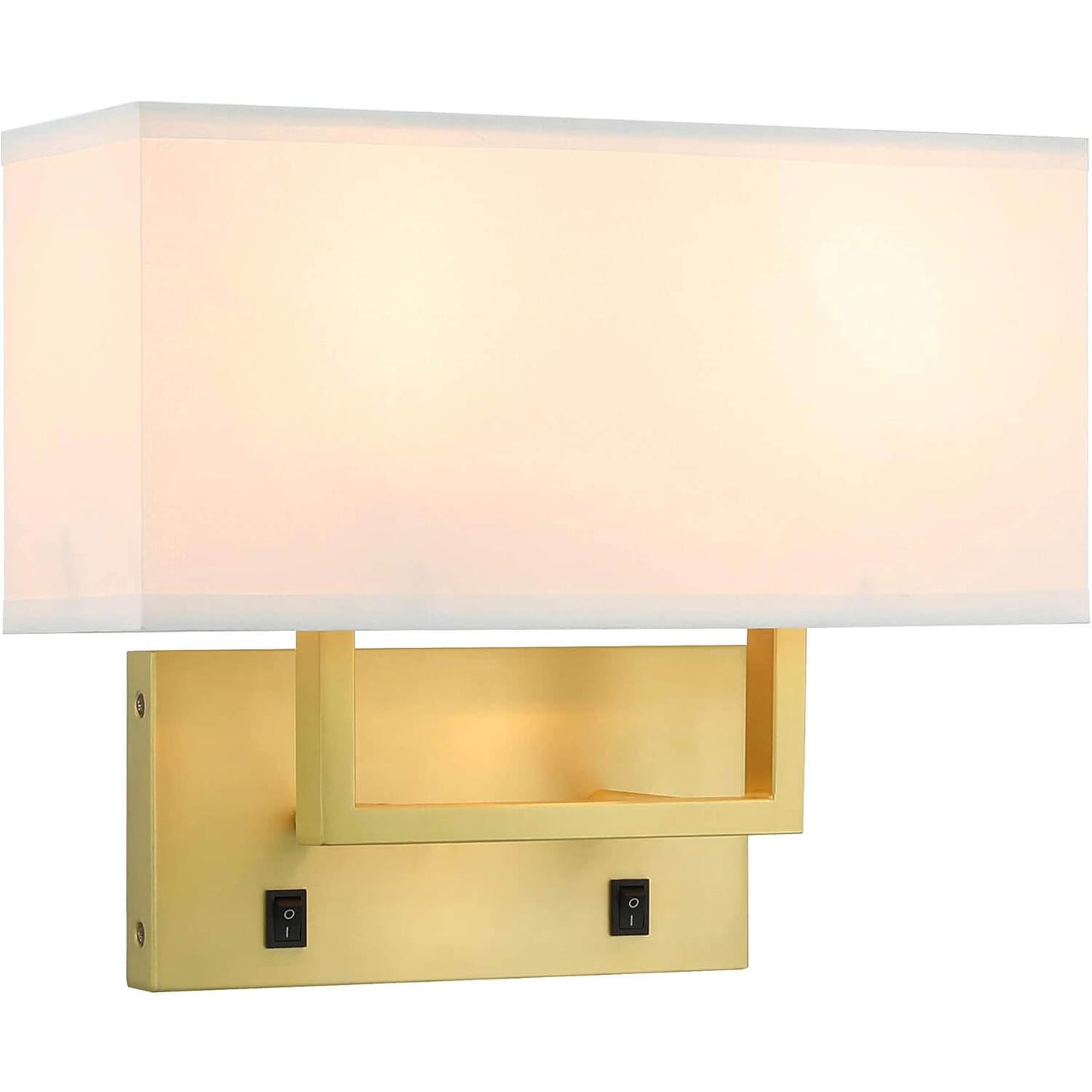 Wall Sconce with White Shade, Satin Brass, 2-Light, Bedroom Wall Lamp with On/Off Switch XB-W1230-SB