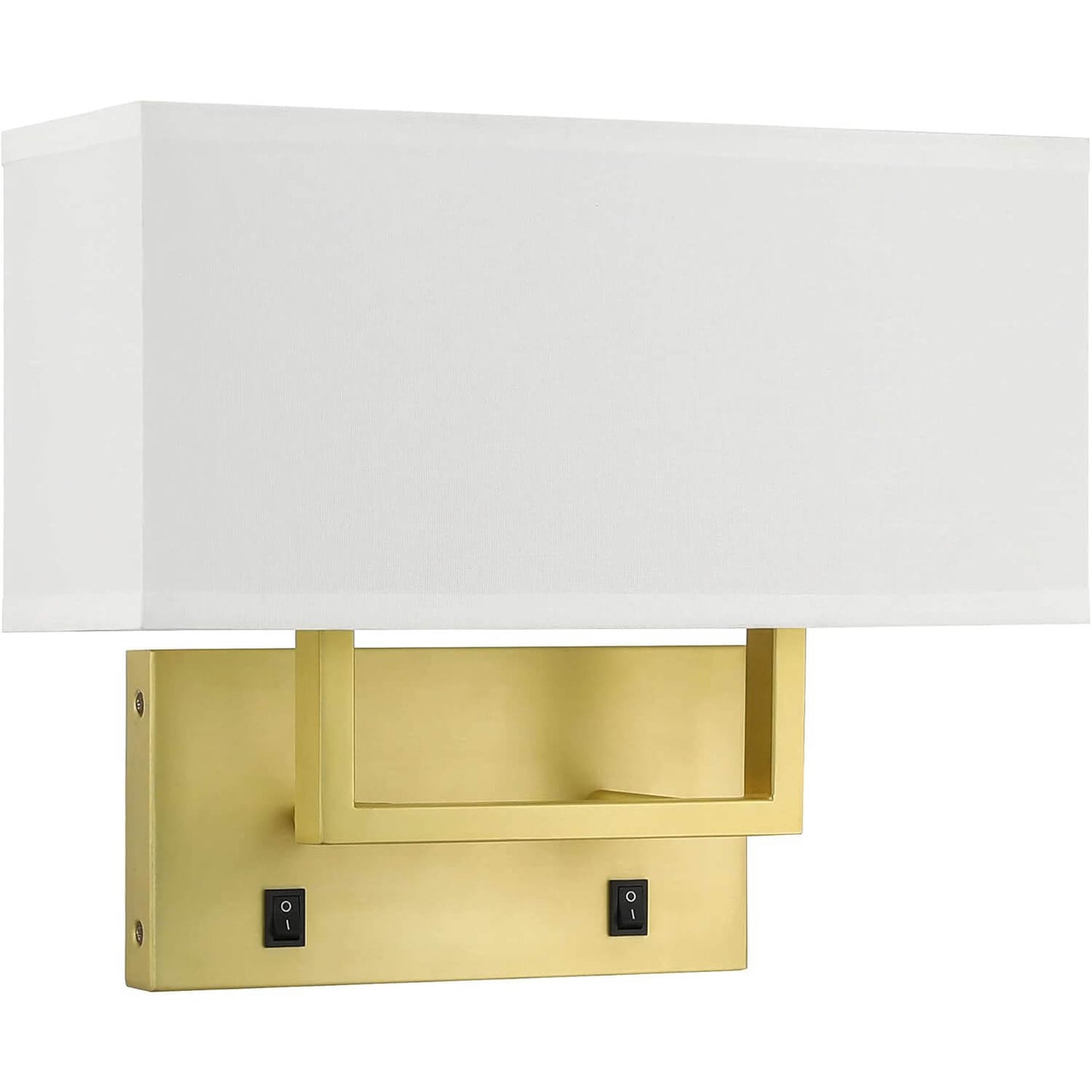 Wall Sconce with White Shade, Satin Brass, 2-Light, Bedroom Wall Lamp with On/Off Switch XB-W1230-SB