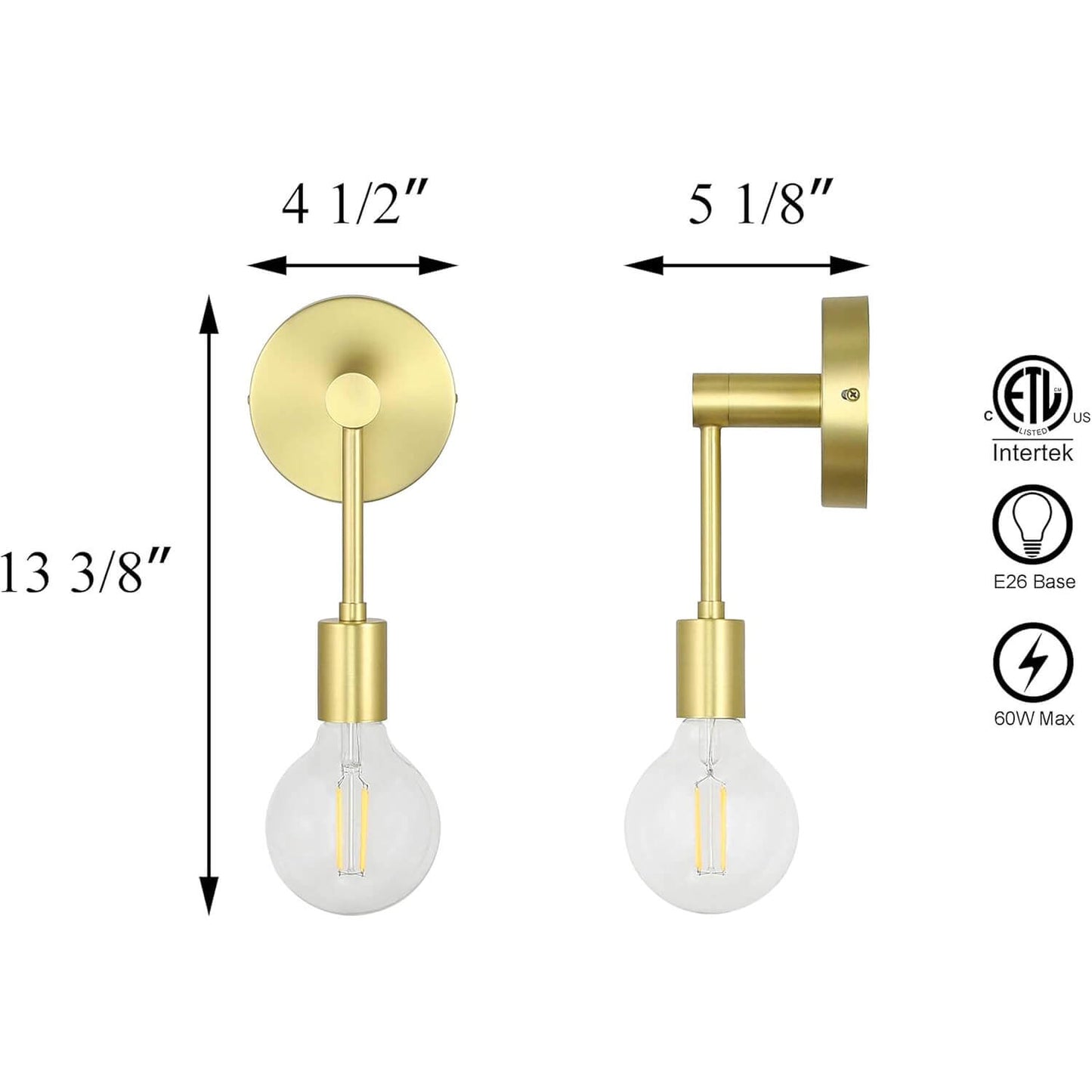 Wall Sconce, Brass Light Fixture with LED Bulb, Indoor Lighting for Bathroom XB-W1234-1-SB-G30