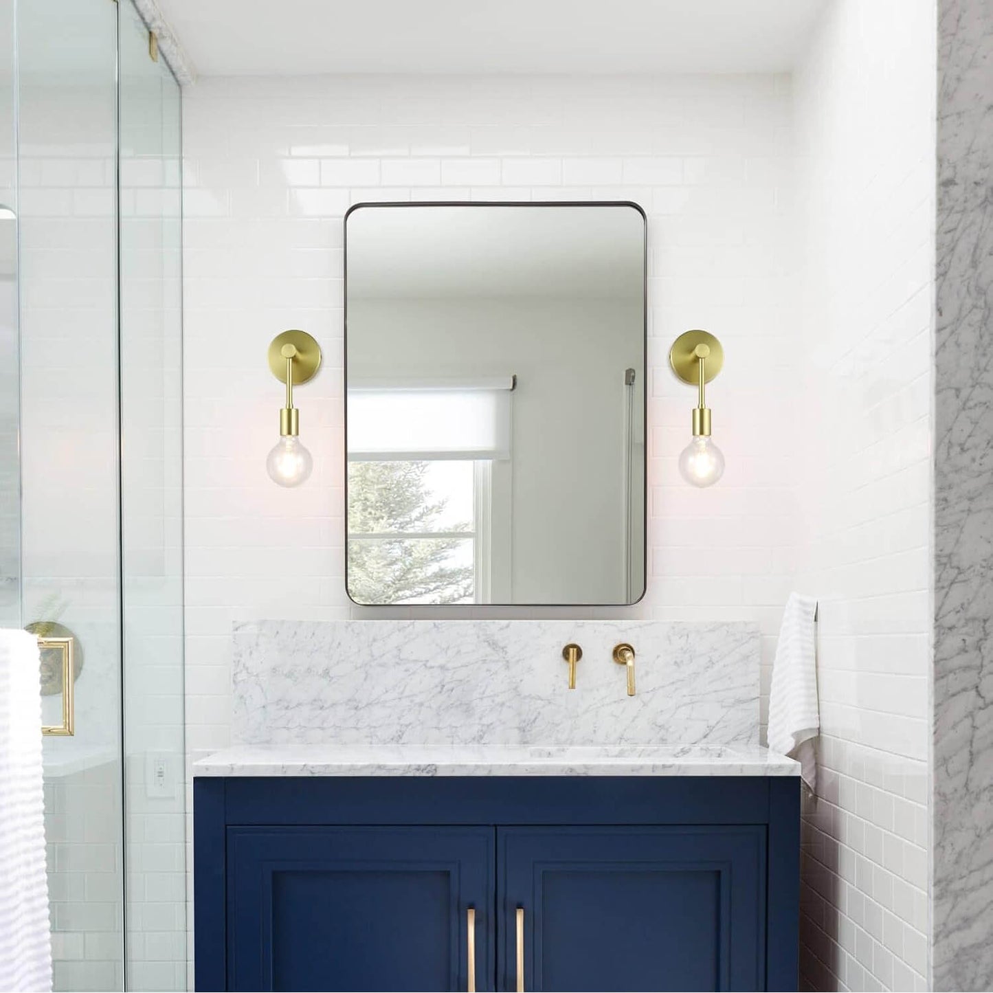 Wall Sconce, Brass Light Fixture with LED Bulb, Indoor Lighting for Bathroom XB-W1234-1-SB-G30