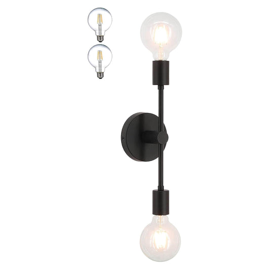 2-Light Black Bathroom Vanity Wall Sconce with LED Bulbs XB-W1234-2-MB-G30