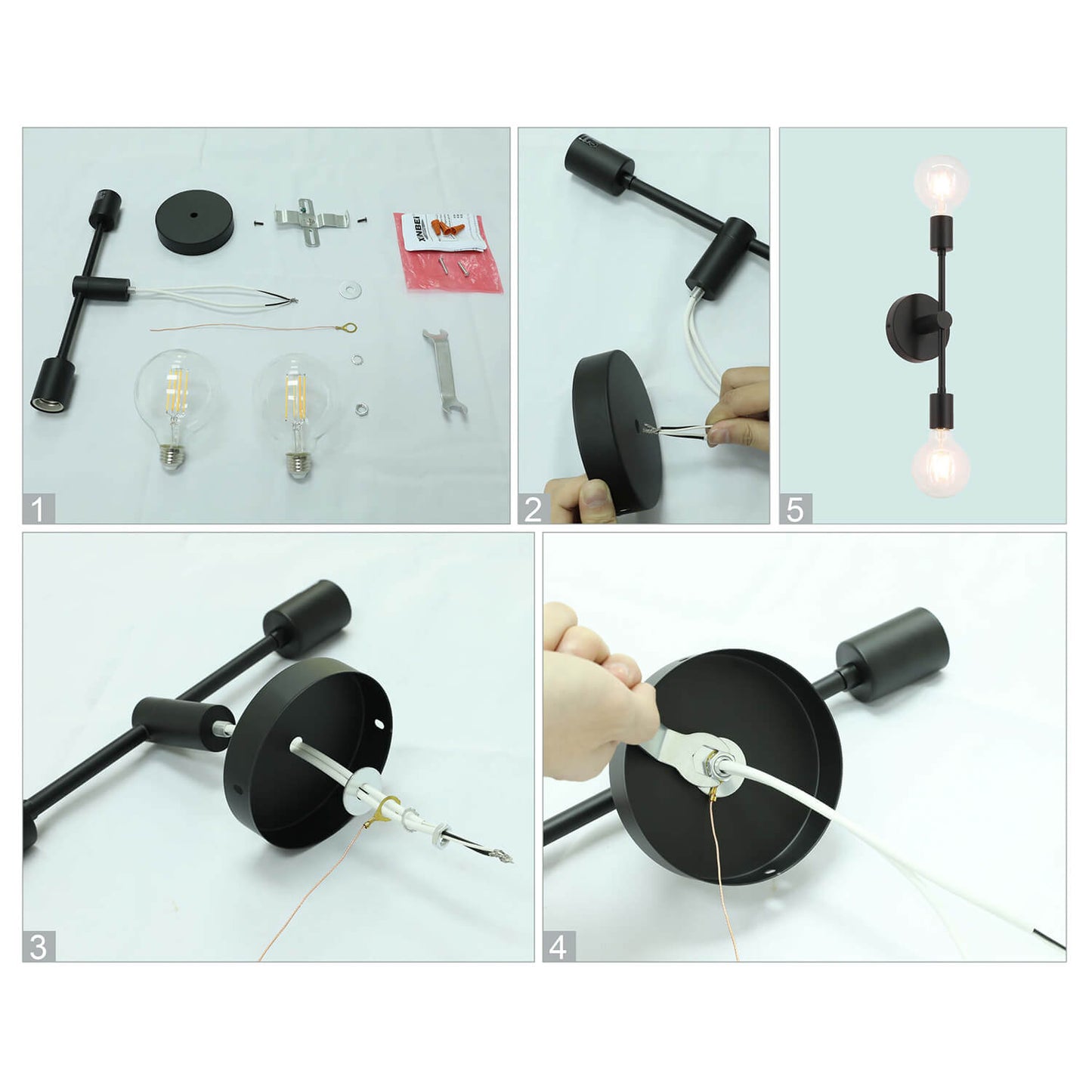 2-Light Black Bathroom Vanity Wall Sconce with LED Bulbs XB-W1234-2-MB-G30