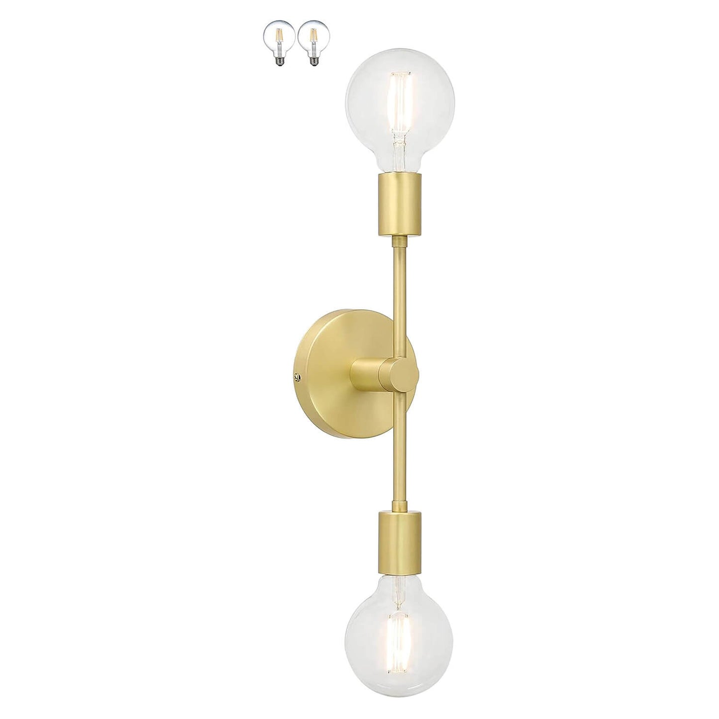 Double Light Satin Brass Vanity Sconce with LED Bulb XB-W1234-2-SB-G30