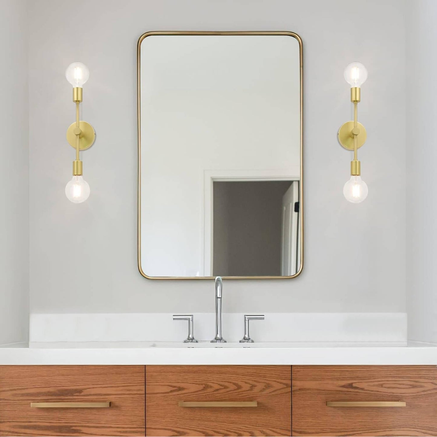 Double Light Satin Brass Vanity Sconce with LED Bulb XB-W1234-2-SB-G30
