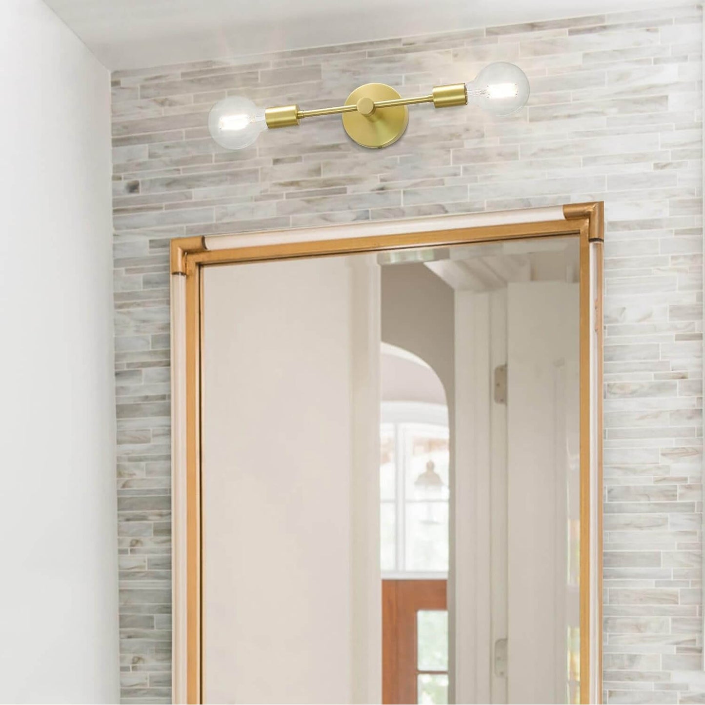 Double Light Satin Brass Vanity Sconce with LED Bulb XB-W1234-2-SB-G30