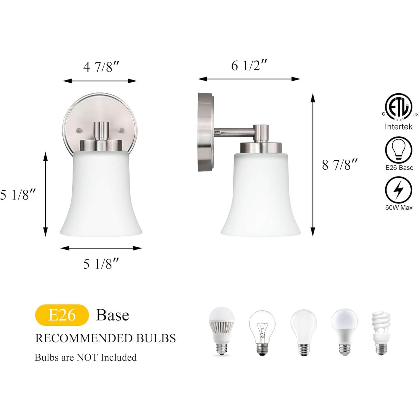 Brushed Nickel Single Bathroom Vanity Wall Light with Glass XB-W1235-1-BN