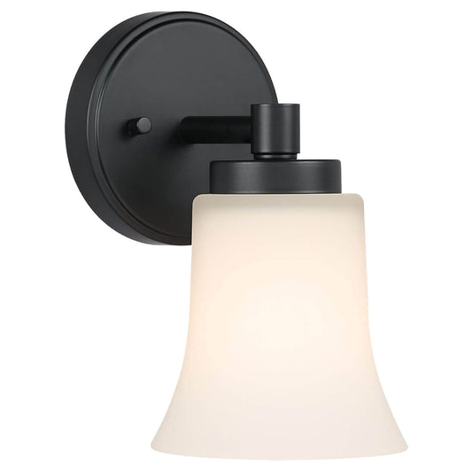 Black Glass Wall Sconce, 1-Light Vanity Light Fixture for Bathroom and Hallway XB-W1235-1-MB