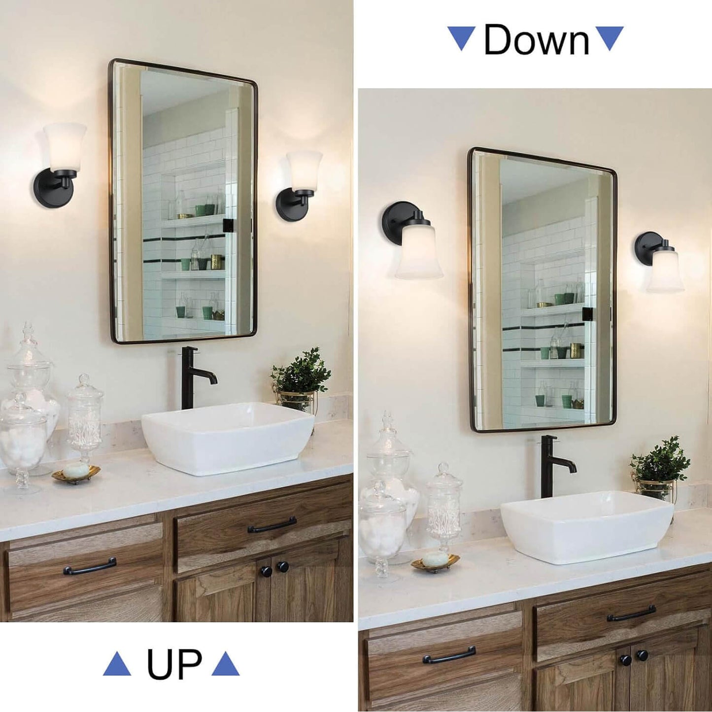 Black Glass Wall Sconce, 1-Light Vanity Light Fixture for Bathroom and Hallway XB-W1235-1-MB