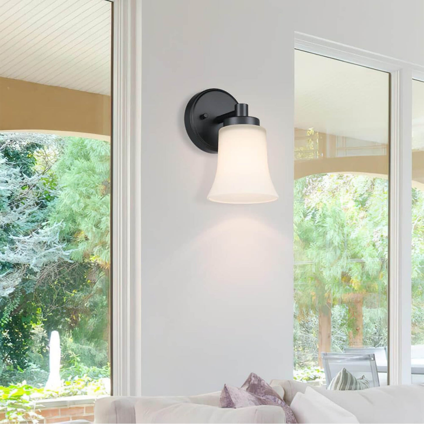 Black Glass Wall Sconce, 1-Light Vanity Light Fixture for Bathroom and Hallway XB-W1235-1-MB
