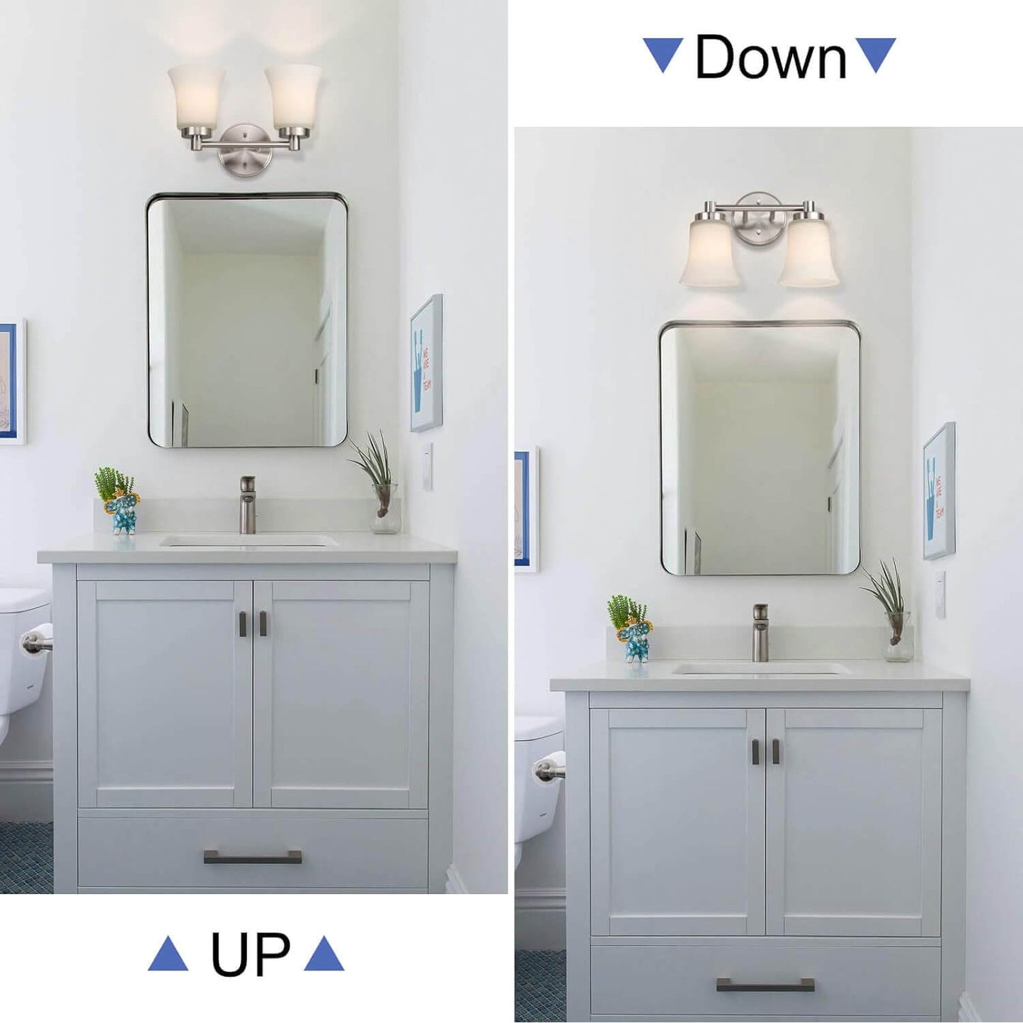 Modern Glass Vanity Light - Brushed Nickel - 2 Light XB-W1235-2-BN