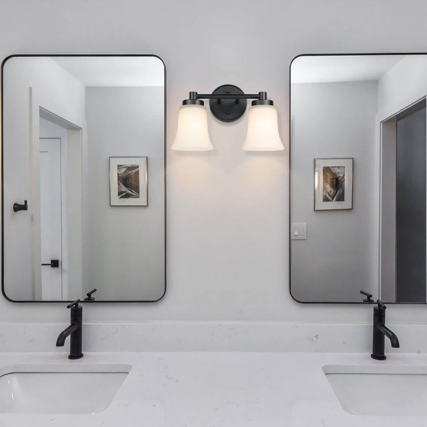 Vintage 2-Light Black Bathroom Vanity Light with Glass XB-W1235-2-MB