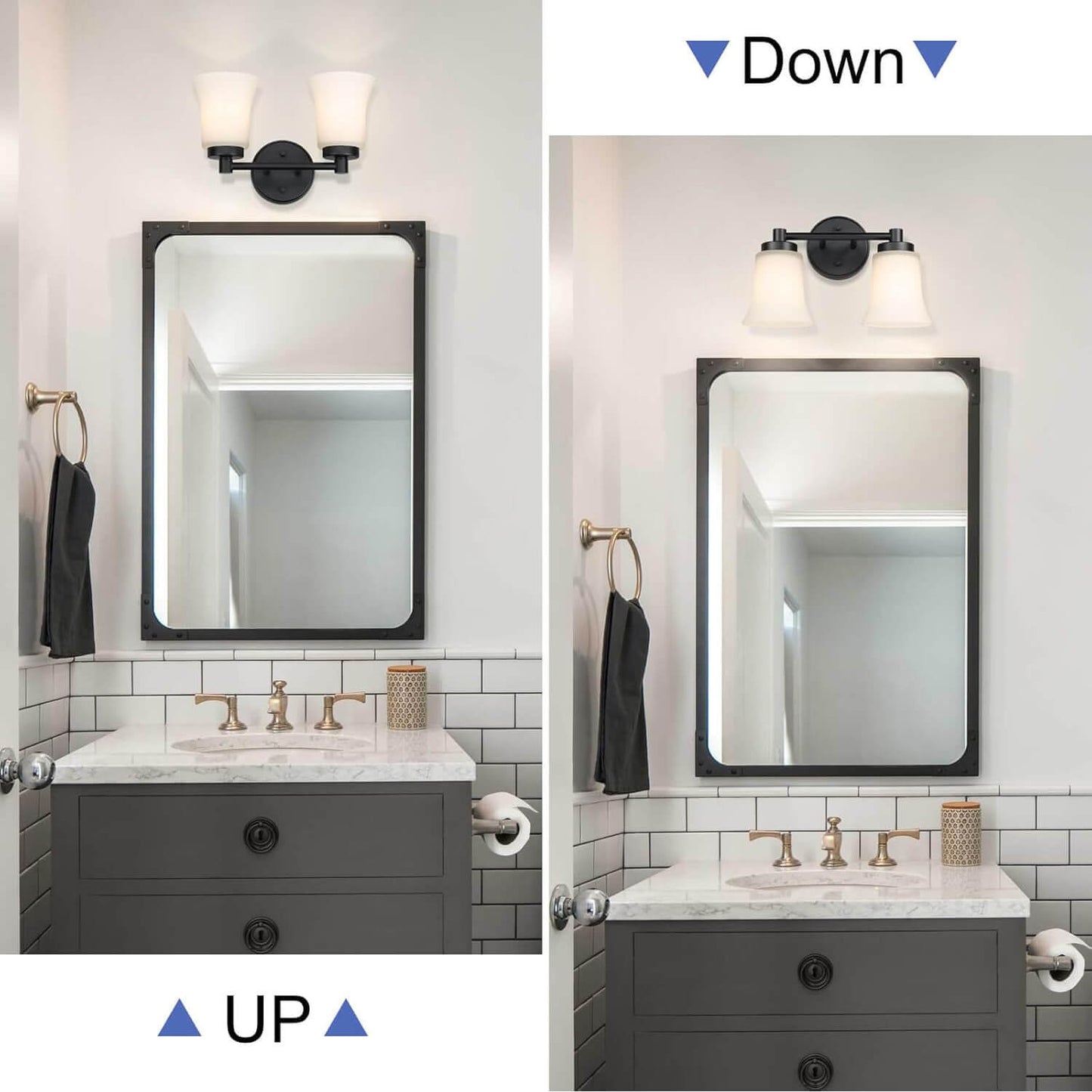 Vintage 2-Light Black Bathroom Vanity Light with Glass XB-W1235-2-MB