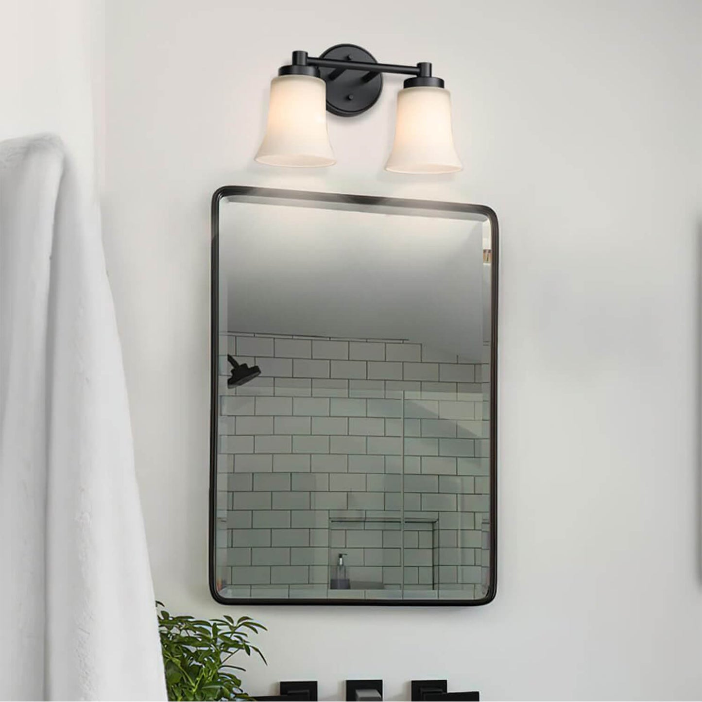 Vintage 2-Light Black Bathroom Vanity Light with Glass XB-W1235-2-MB