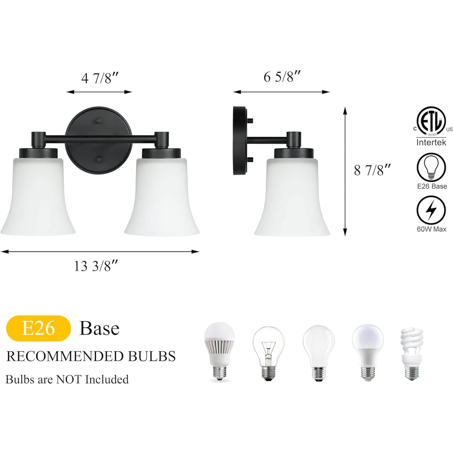 Vintage 2-Light Black Bathroom Vanity Light with Glass XB-W1235-2-MB
