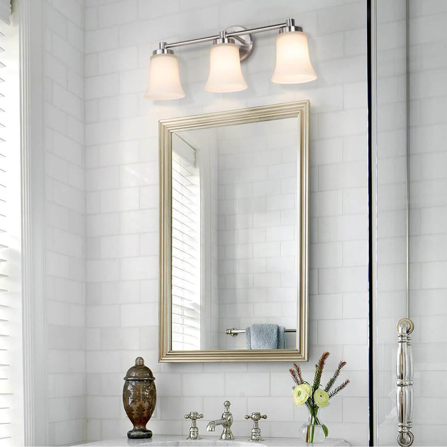 Vanity Light, Modern Bathroom Wall Light with Glass, Brushed Nickel 3 Bath Bar Light XB-W1235-3-BN