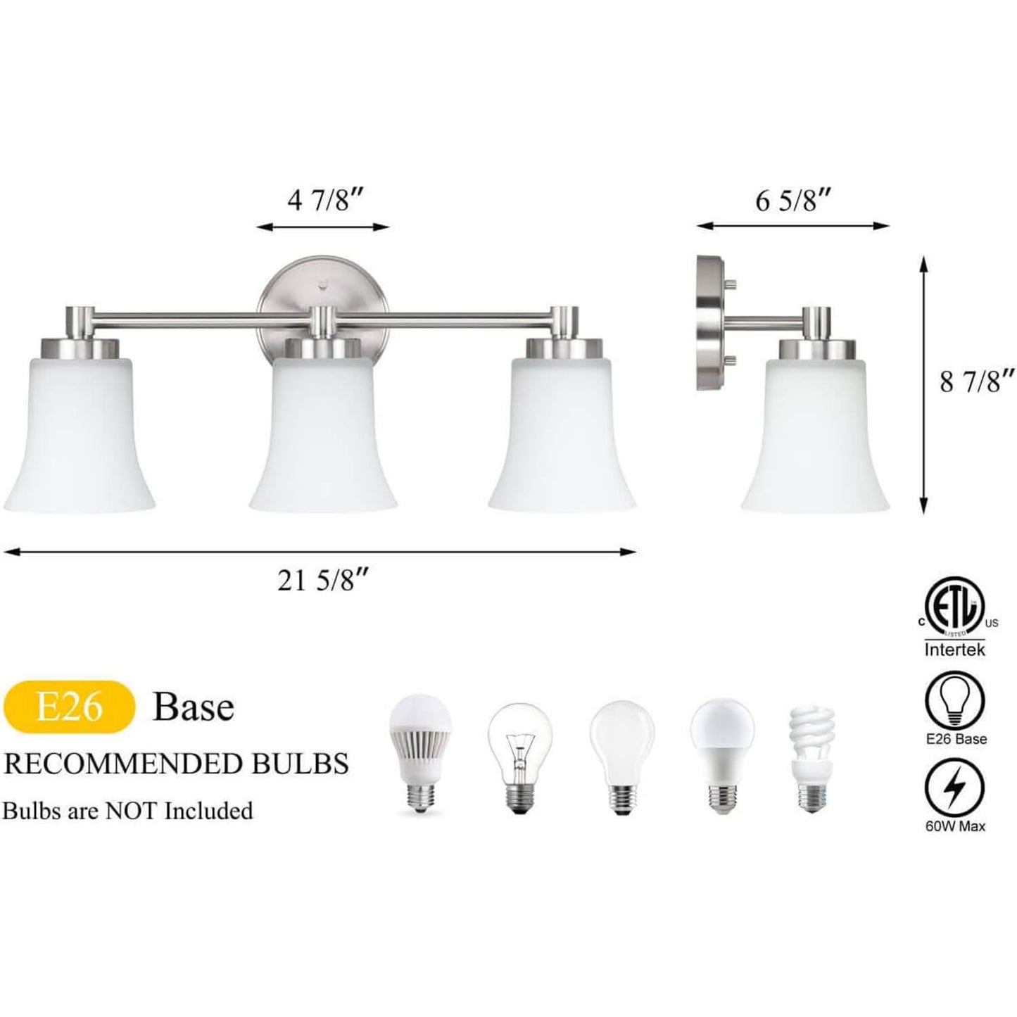 Vanity Light, Modern Bathroom Wall Light with Glass, Brushed Nickel 3 Bath Bar Light XB-W1235-3-BN